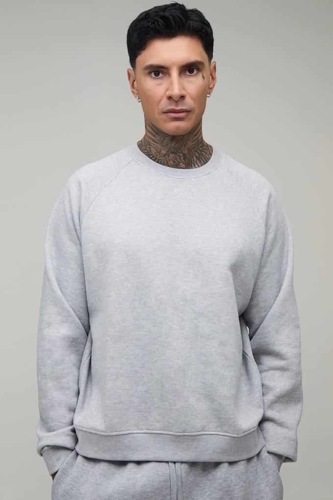 Tall Essential Oversized Boxy Fit Raglan Sleeve Sweater | Grey Marl | Size Small