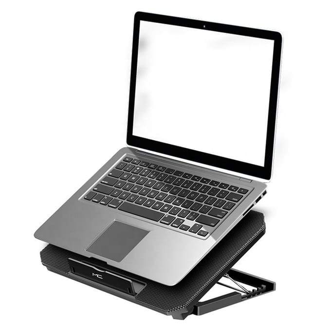 MC Q100 Laptopkoeler 2-ventilator Laptopkoelstandaard Geluidsarm ontwerp met 4-standen verstelbare hoogte zwart