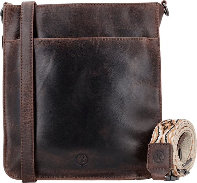 Hide & Stitches Next Navajo Schoudertas Dames - Handtas met telefoonvak - Tas van 100% Leder met ritssluiting - Donkerbruin