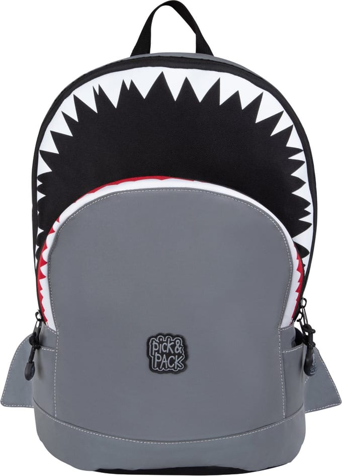Pick & Pack Rugzak Haai - Shark reflecterend kinderrugzak - maat M visible grey