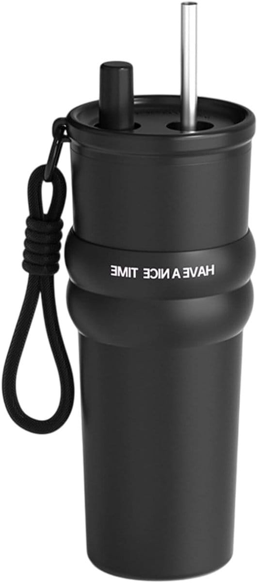 Geïsoleerde Waterfles - RVS Bekertje - Onderweg Dranken - Dubbel Functioneel - 710 ml - Zwart
