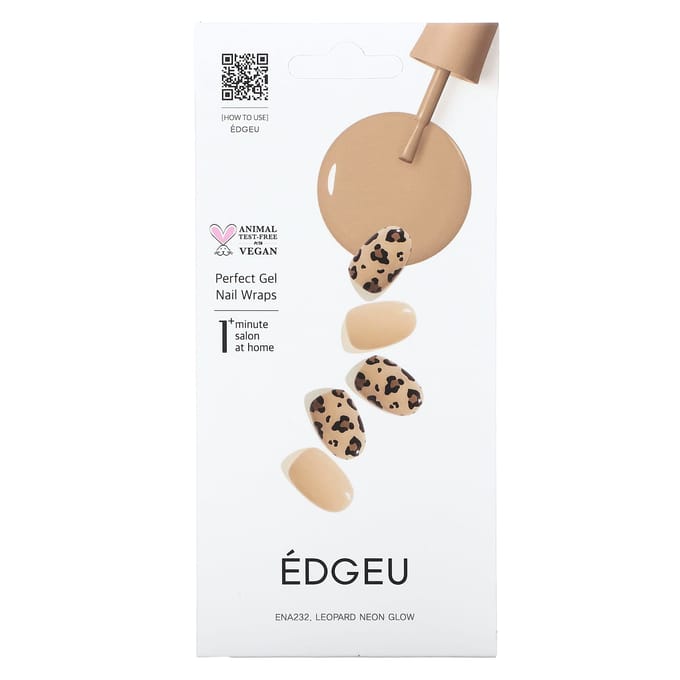 Edgeu, Perfect Gel Nail Wrap, ENA 232, Léopard Néon Brillant, ensemble de 19 pièces beige