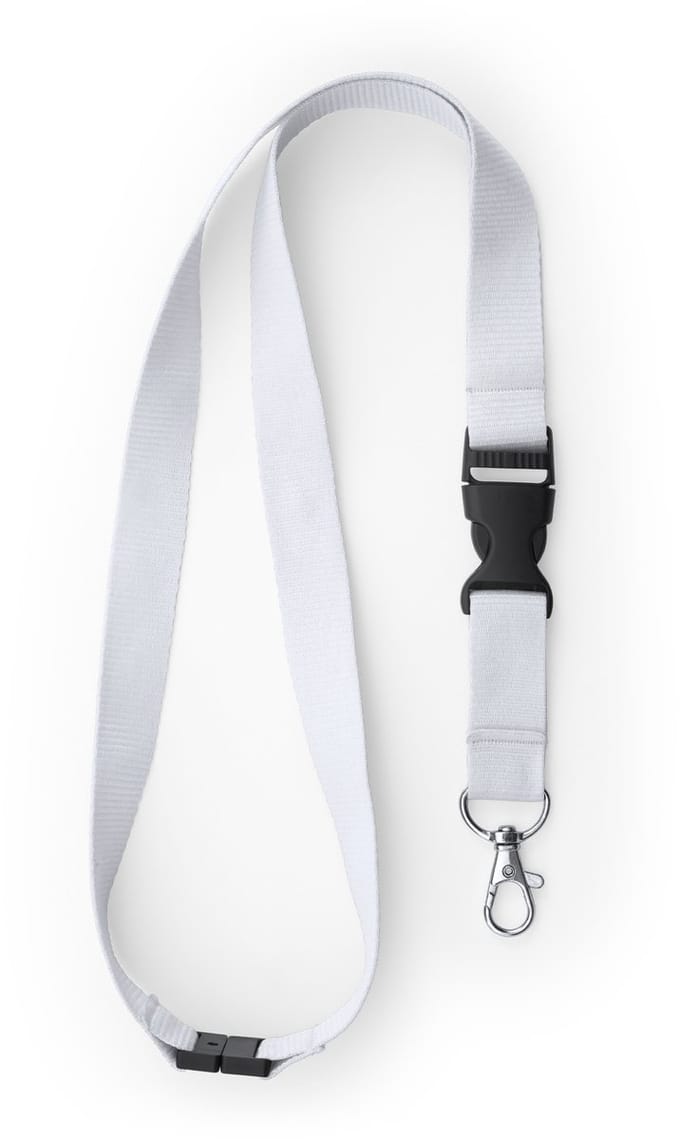 30 Keycord/lanyard koord - wit - met sleutelhanger - 55 cm