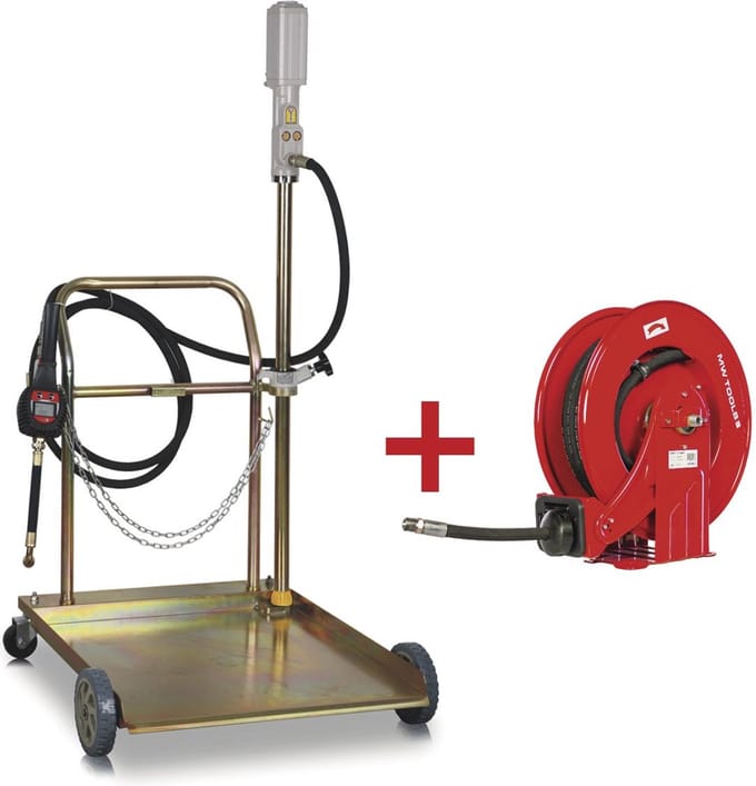 Set mobiele oliepomp 5:1 + olieslanghaspel 10m MW Tools OP2005 SET