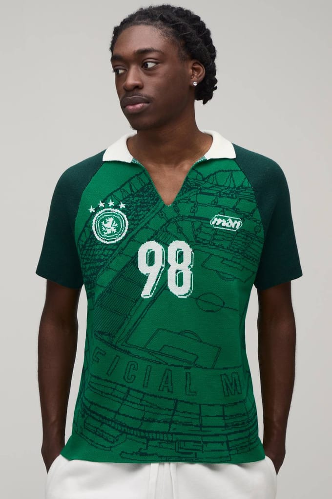 Varsity Jacquard Sportieve Raglan Gebreide Polo | Green | Size Medium