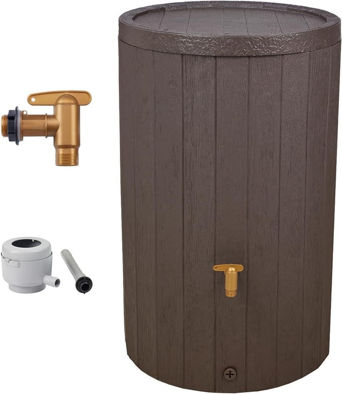 Regenton Compleet - Water Opslag - Tuin Bewatering - Houtlook Design - 220 Liter - Bruin