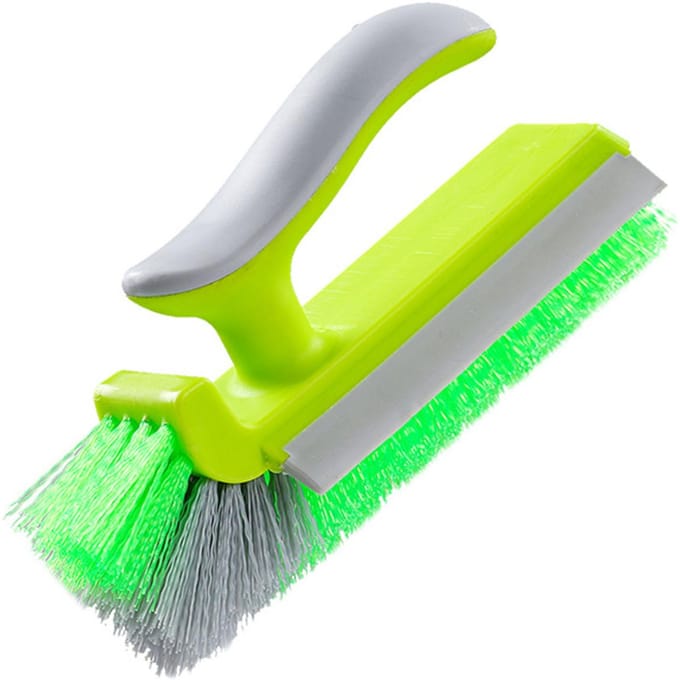 Brosse d'angle à récurer Poils en forme de V Raclette à eau pour miroir Gratte et brosse pour douche salle de bain vert gazon