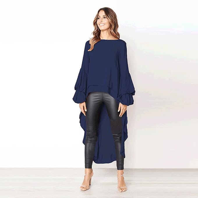 Dames herfst winter pullover chiffon shirt met lange mouwen onregelmatige chiffon top voor dames XL