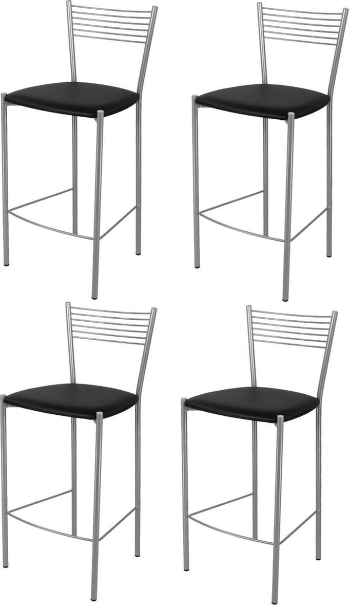 Tommychairs Elegance - Eetkamerstoelen - Set van 4 - Chroom & Zwart - Kunstleer