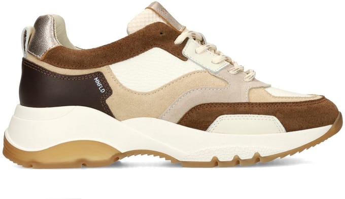 Manfield - Dames - Bruine leren sneakers - Maat 42