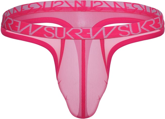 SUKREW Sheer Low-rise Thong Elect Pink - MAAT S - Erotisch Heren Ondergoed - String voor Man - Sexy mannen String
