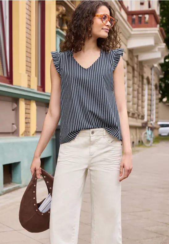 Blouse met V-hals en strepen
