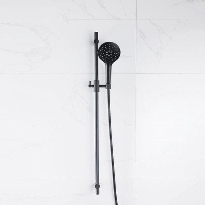 FugaFlow Eccelente Acces glijstangset met ronde handdouche, metalen doucheslang mat zwart