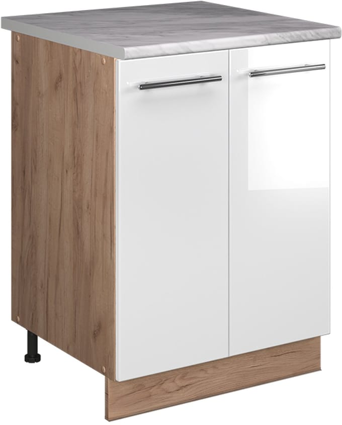 Vicco Wastafelkast Fame-Line, Wit Hoogglans/Goudkleurig Eiken, 60 cm
