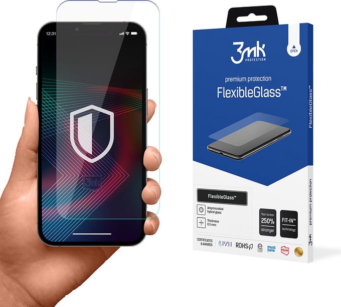 3MK FlexibleGlass schermbeschermfolie voor Apple iPhone 14 Pro / 14, Flexibel Glas, Volledige Lijm
