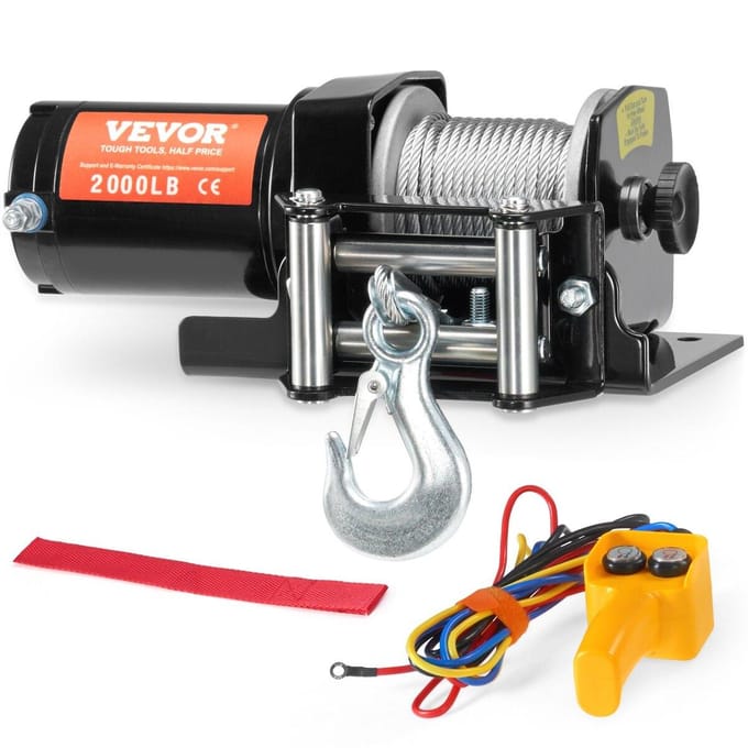 Treuil Électrique ATV UTV 2000 lbs Câble d'Acier IP 55 Étanche Commande Filaire