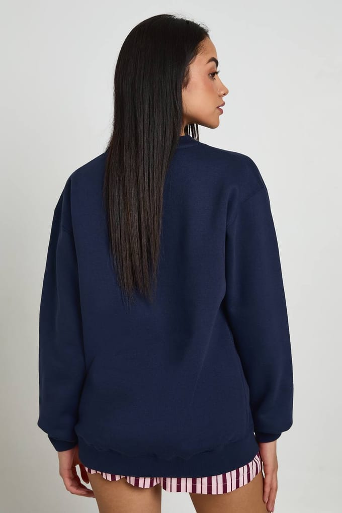 boohoo Dames Gewassen Brooklyn Bedrukt Sweatshirt | Navy | Maat: Medium