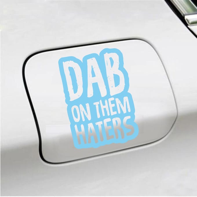 Bumpersticker - Dab On Them Haters - 10 X 14,5 - Licht Blauw
