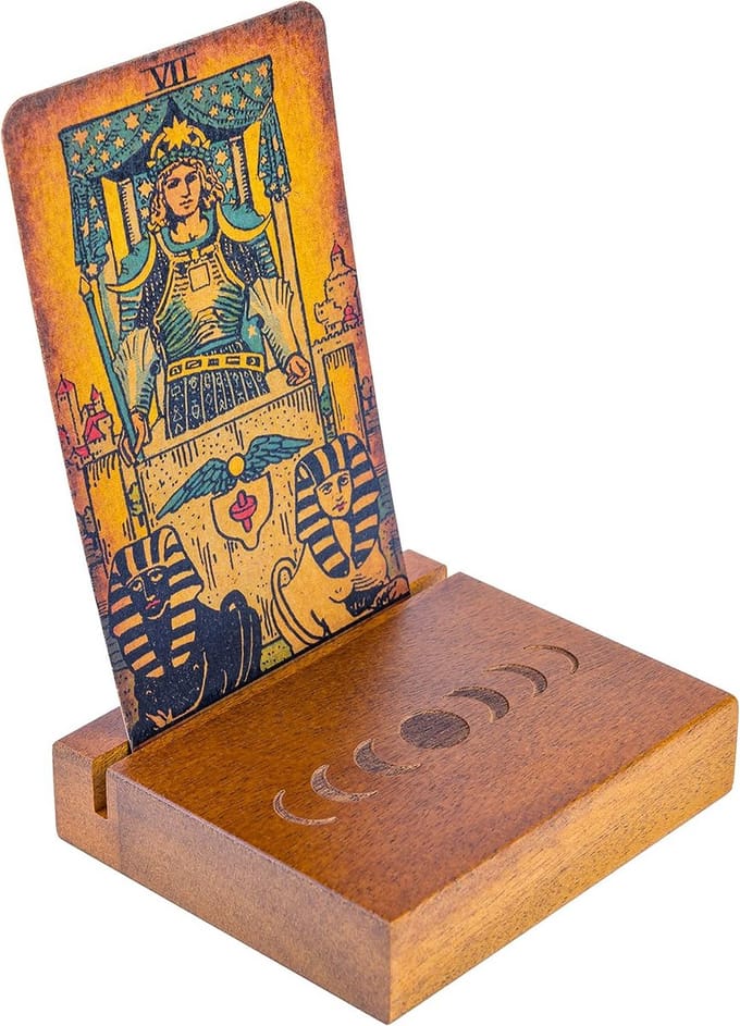 Houten Tarot Kaarthouder voor Altaar met Maanfase Uitsparingen