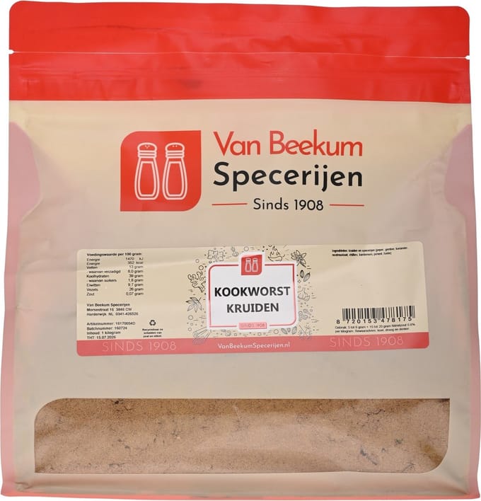 Van Beekum Specerijen - Kookworst Kruiden - 1 KG (hersluitbare stazak)