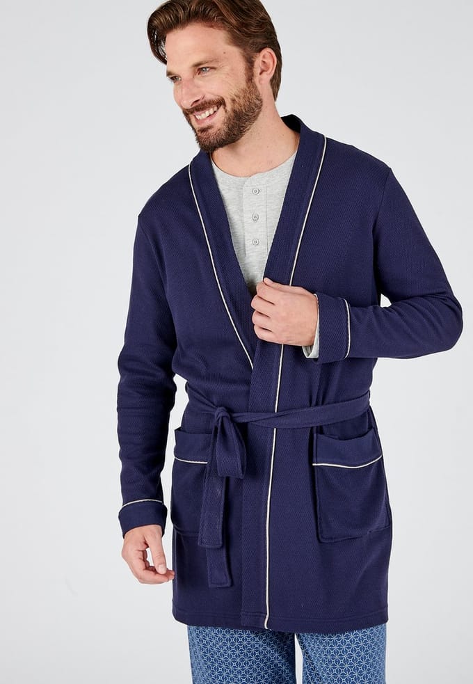 Damart - Badjas van tricot met honingraatpatroon - Heren - Blauw - L