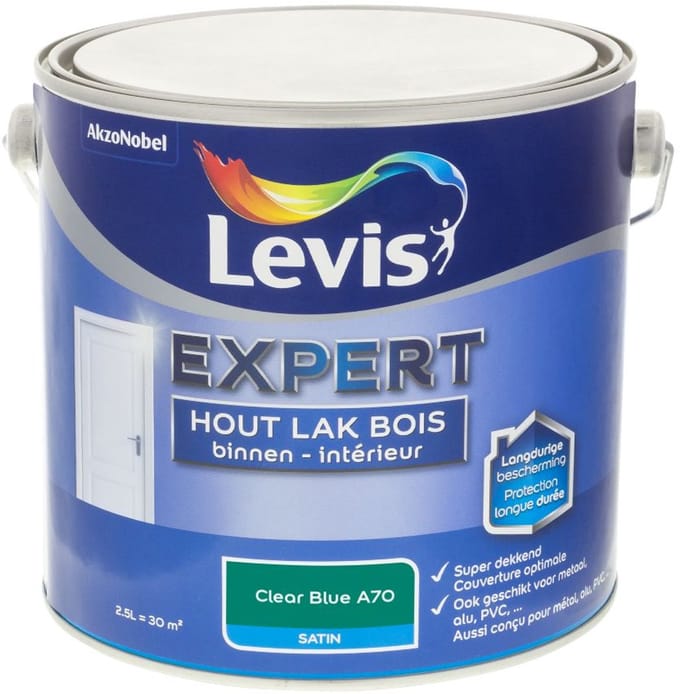Levis - Expert Hout Lak Binnen Satin Mix - Clear Blue A70 - Mengverf - 2,5 L
