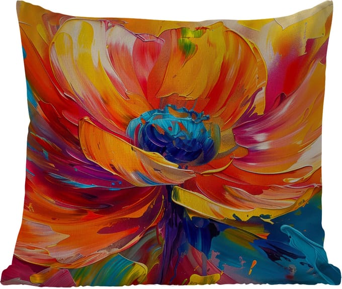 Tuinkussen - Bloem - Verflook - Modern - Abstract - Kleuren - 40x40 cm - Weerbestendig