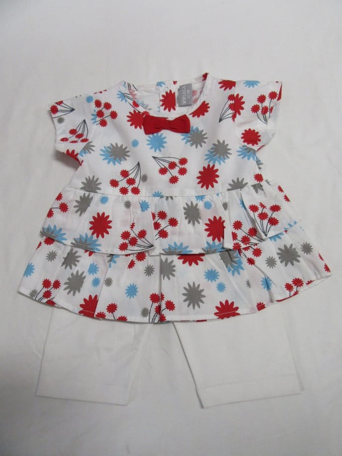 wiplala, kledingset , tunique + legging , wit , bloem , 9 maand  74