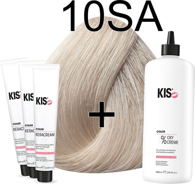 Kis KeraCream Color - 100ml - Haarverf Set - 10SA Super asblond | KIS - (3 x haarverf & 1L waterstofperoxide)