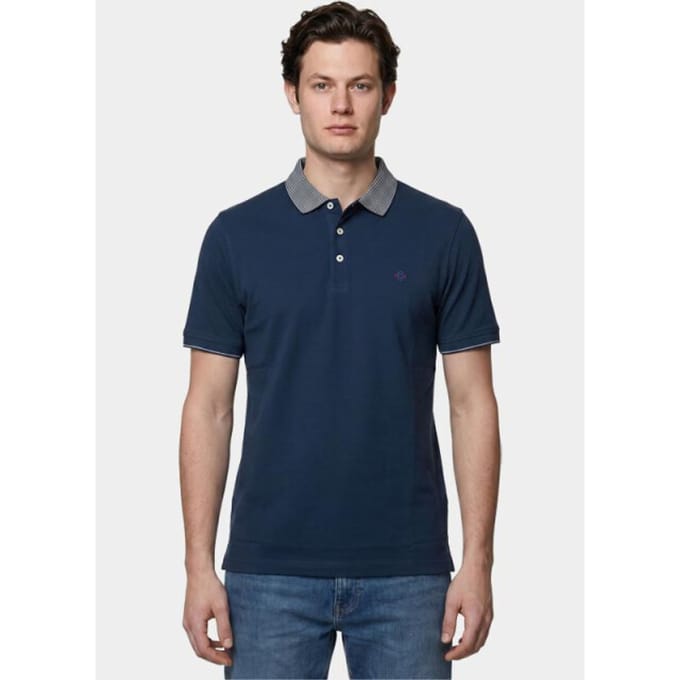 Baileys Polo Solid Color Cotton Subtle Stretch Piqué Dark Denim Blue / male