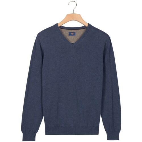 Baileys Trui Uni Color Cotton V-Neck Single Knit Dark Denim Blue / male