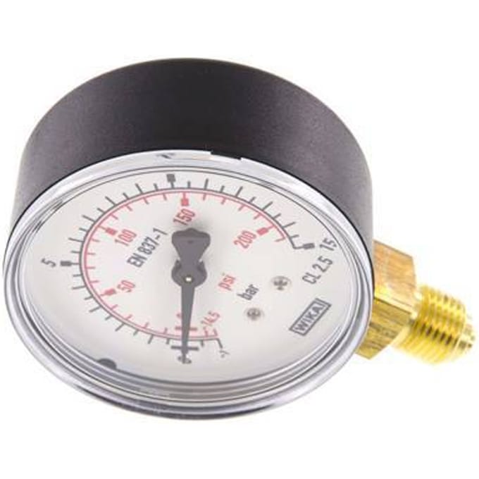 1..15 Bar Manometer Onderaansluiting Kunststof/Messing 63 mm Klasse 2.5