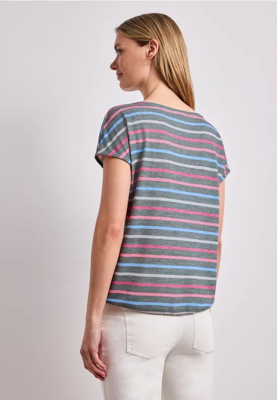 Shirt met korte mouwen, ronde hals en strepen