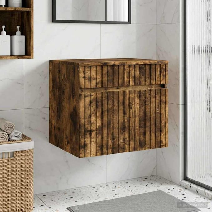 vidaXL - Wandgemonteerde - Badkamerkast - Gerookt - eiken - 59 - x - 44,5 - x - 50 - cm