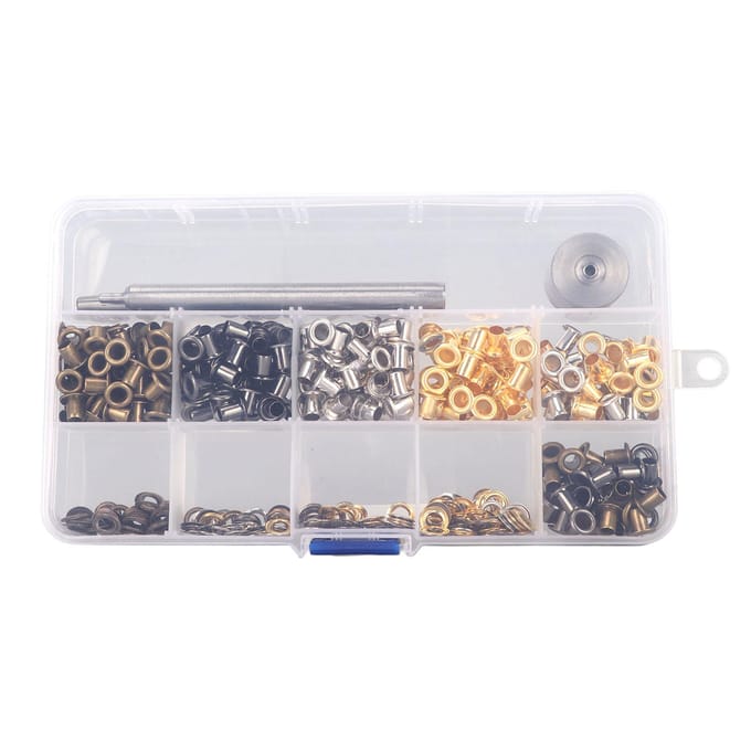 4mm Ringetjes Oogjes Kit 4 Kleuren 280 Sets Ringetjes Oogjes met 3 Delen Installatie Gereedschap Kit Metaal white