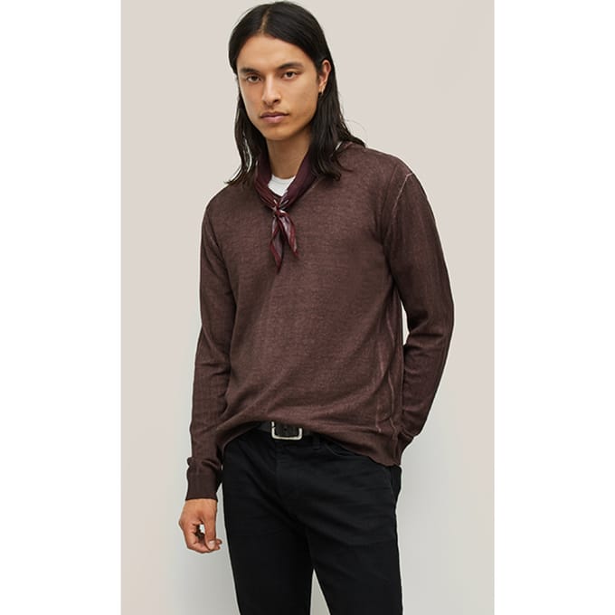 John Varvatos Drew Ls Silk Blend Magic Wash Vee Merlot Größe: S | Pullover Outlet | Herren