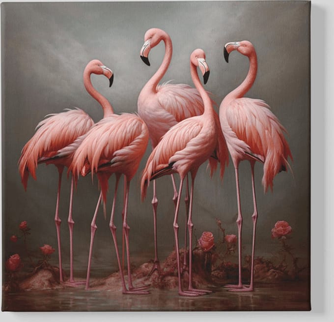 Vierkant Canvas Schilderij - Flamingo's - 60x60x2 cm