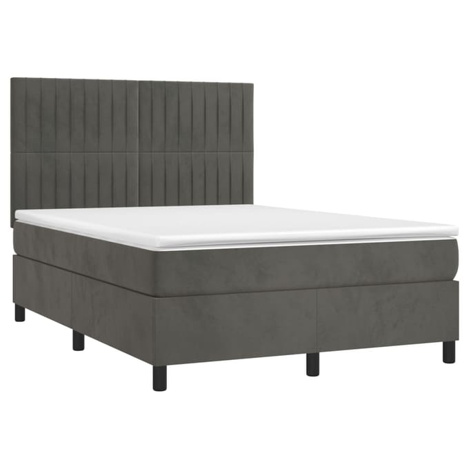 vidaXL - Boxspring - met - matras - en - LED - fluweel - donkergrijs - 140x200 - cm