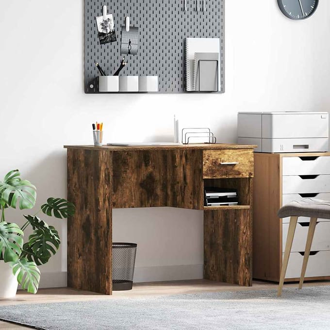 vidaXL - Bureau - Rook - Eiken - 90 - x - 49 - x - 75 - cm - Bewerkt - hout