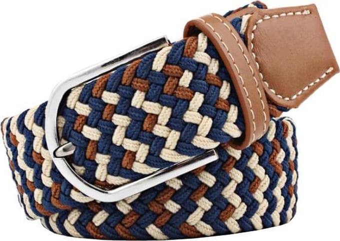 Fako Fashion® - Elastische Riem - Canvas - Elastisch - Gevlochten - 105cm - Blauw/Bruin/Crème