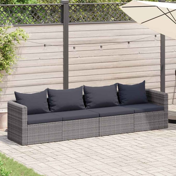 vidaXL - 4-delige - Loungeset - met - kussens - poly - rattan - grijs