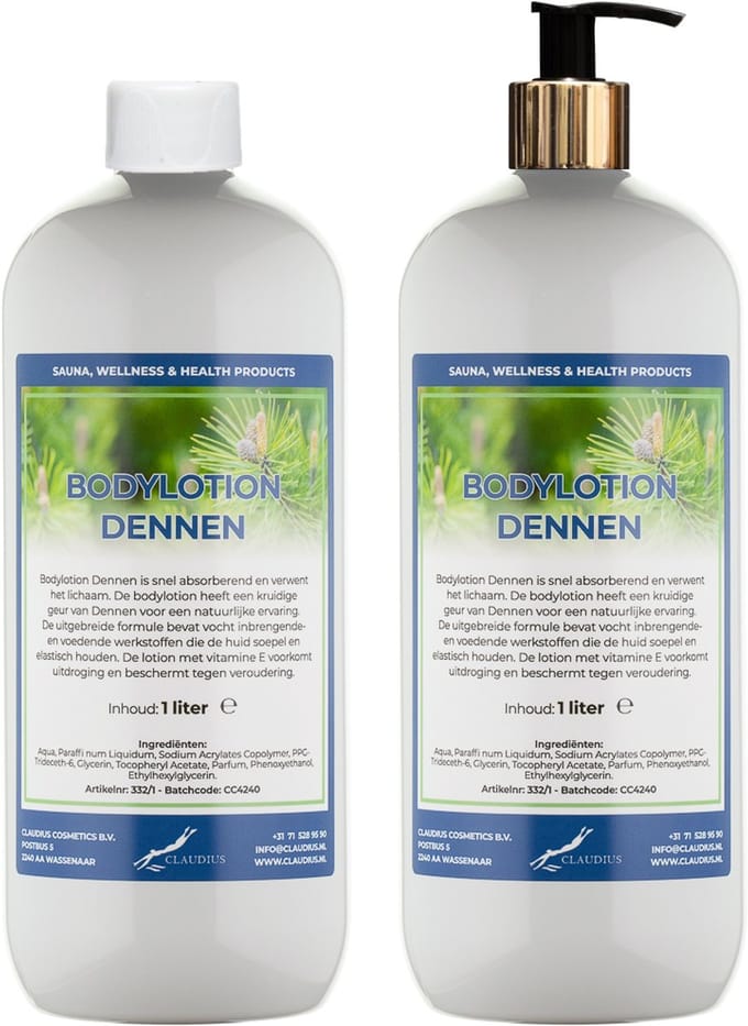 Bodylotion Dennen 1 Liter - met gouden pomp - set van 2 stuks