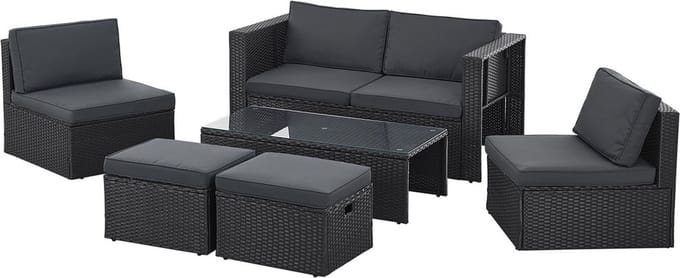 Juskys Polyrotan Loungeset / Tuinset Salou - Zwart - Incl. Kussens