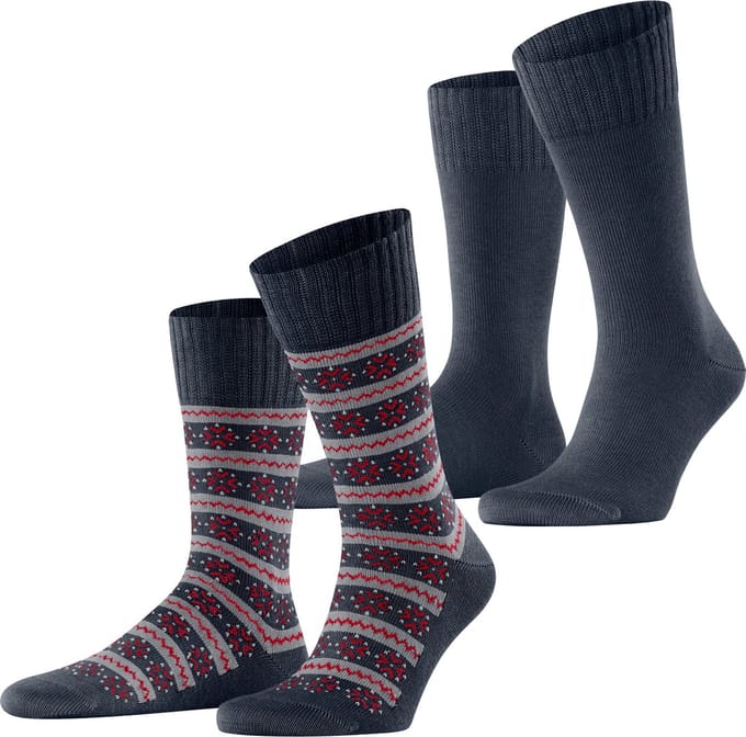 Esprit Scandi 2-Pack gedessineerd katoen wol multipack sokken heren blauw - maat 43-46