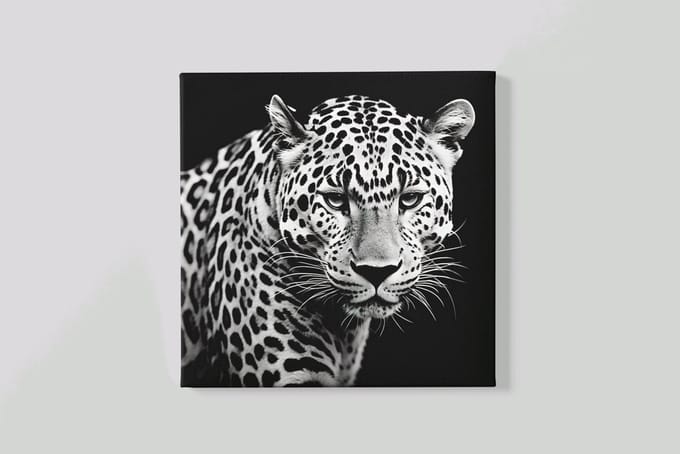 Canvas Schilderij - Wilde Dieren - Luipaard - Grijs - Portret - 60x60x2 cm