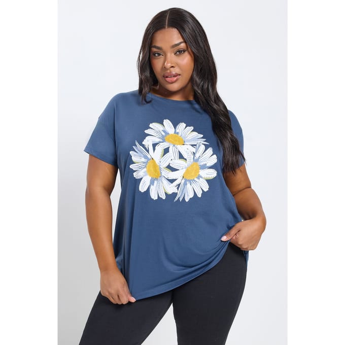 Yours Blauw 'Daisy' Tshirt Size 54-56