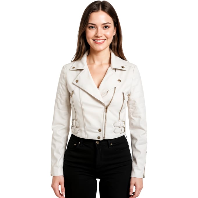 Dames wit cropped Brando leren bikerjack - Bellville