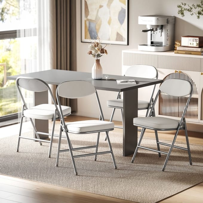 MODFU - Klapstoelen Set Van 4 - Gevoerd - Inklapbaar - Modern - Voor Keuken En Gasten - Polyester - Crèmewit