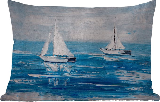Buitenkussens - Schilderij - Olieverf - Boot - Water - 60x40 cm - Weerbestendig