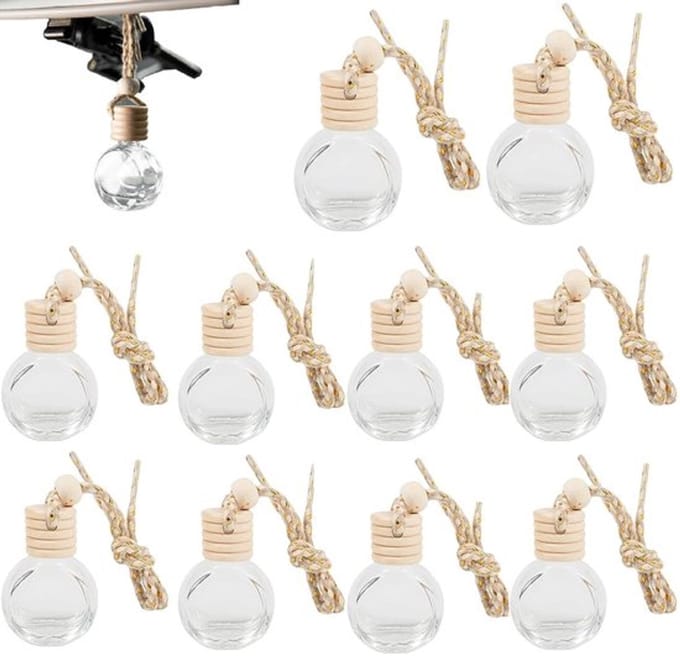 Auto-parfumfles Leeg - 10 Stuks - Navulbaar - Houten Diffuser - Robuust Materiaal - Transparant Glasontwerp - Luchtverfrisser